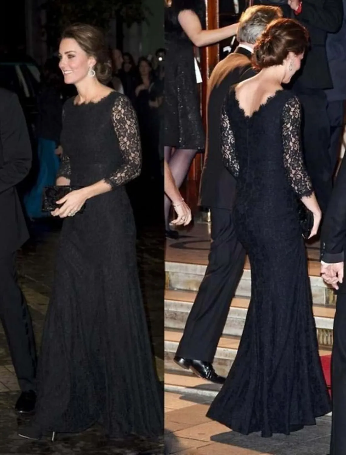 A-Line Elegant Formal Evening Dress Jewel Neck 3/4 Length Sleeve Floor Length Lace with Lace Insert