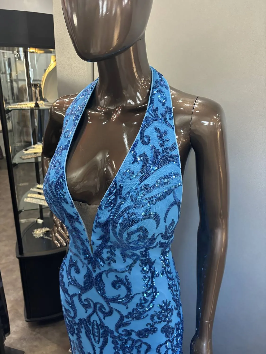 Alyce Paris - Long plunging halter neckline mermaid gown