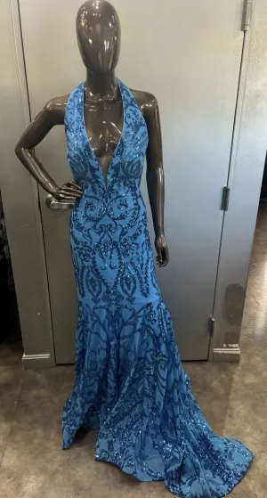 Alyce Paris - Long plunging halter neckline mermaid gown