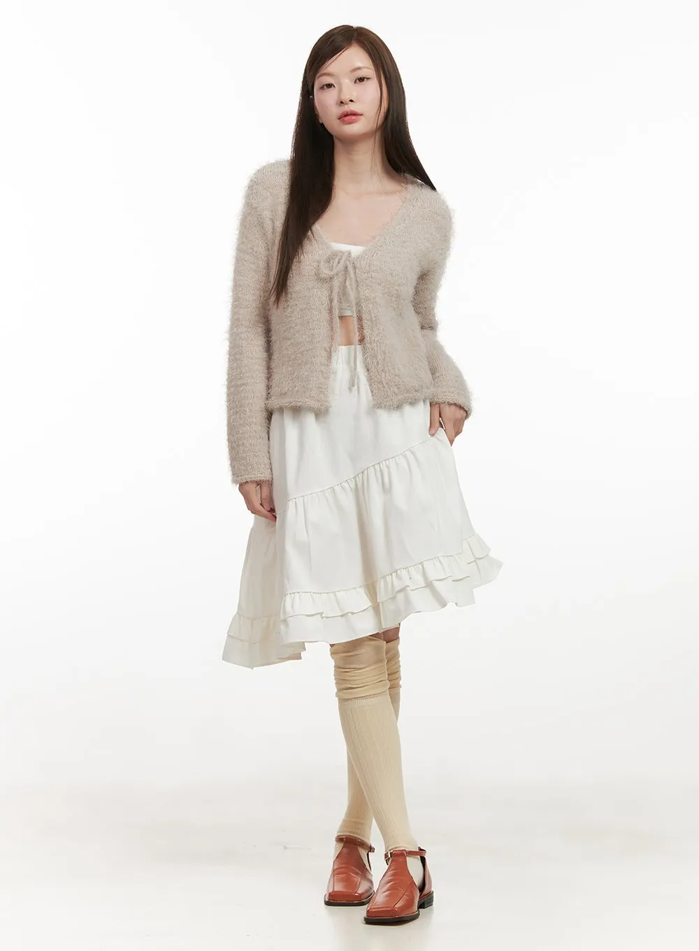 Asymmetric Tiered Midi Skirt IJ527