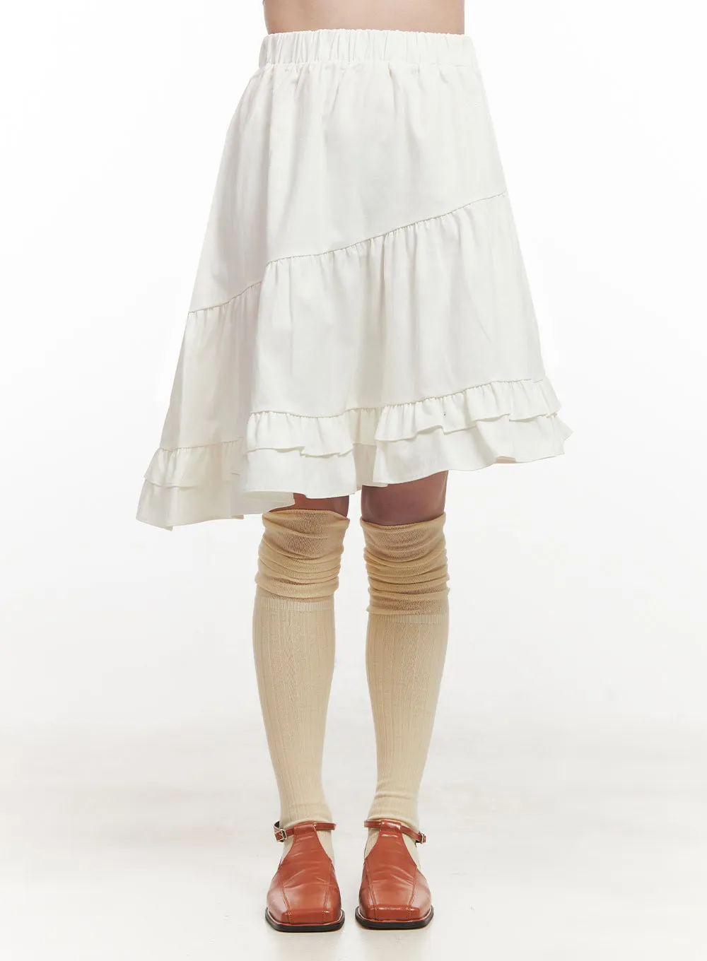 Asymmetric Tiered Midi Skirt IJ527