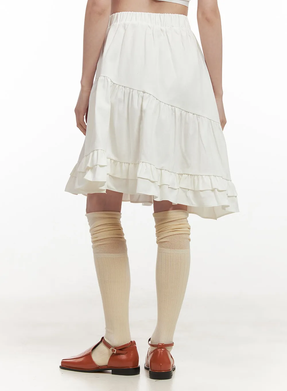 Asymmetric Tiered Midi Skirt IJ527