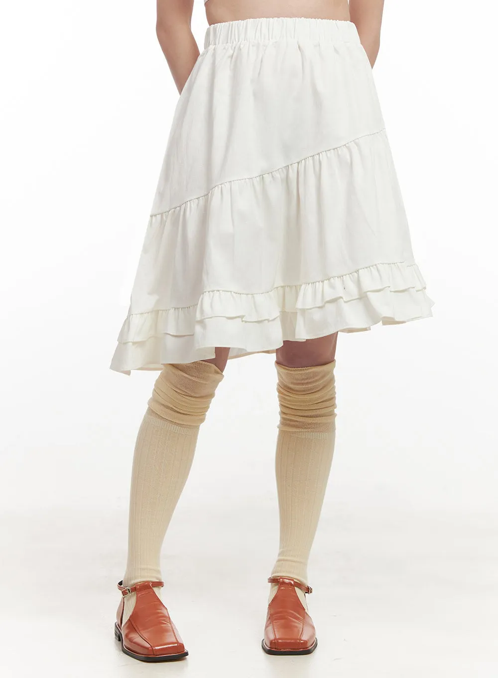 Asymmetric Tiered Midi Skirt IJ527