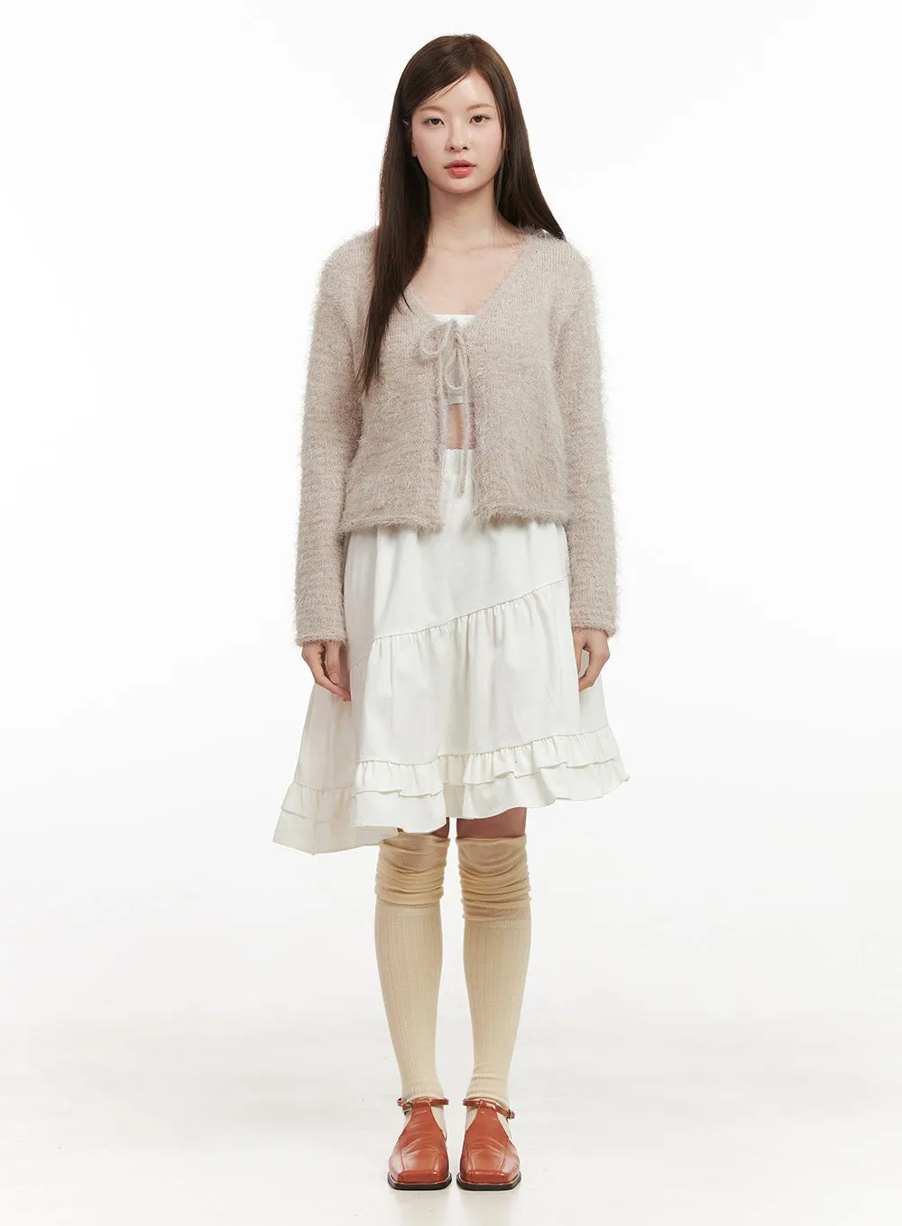 Asymmetric Tiered Midi Skirt IJ527