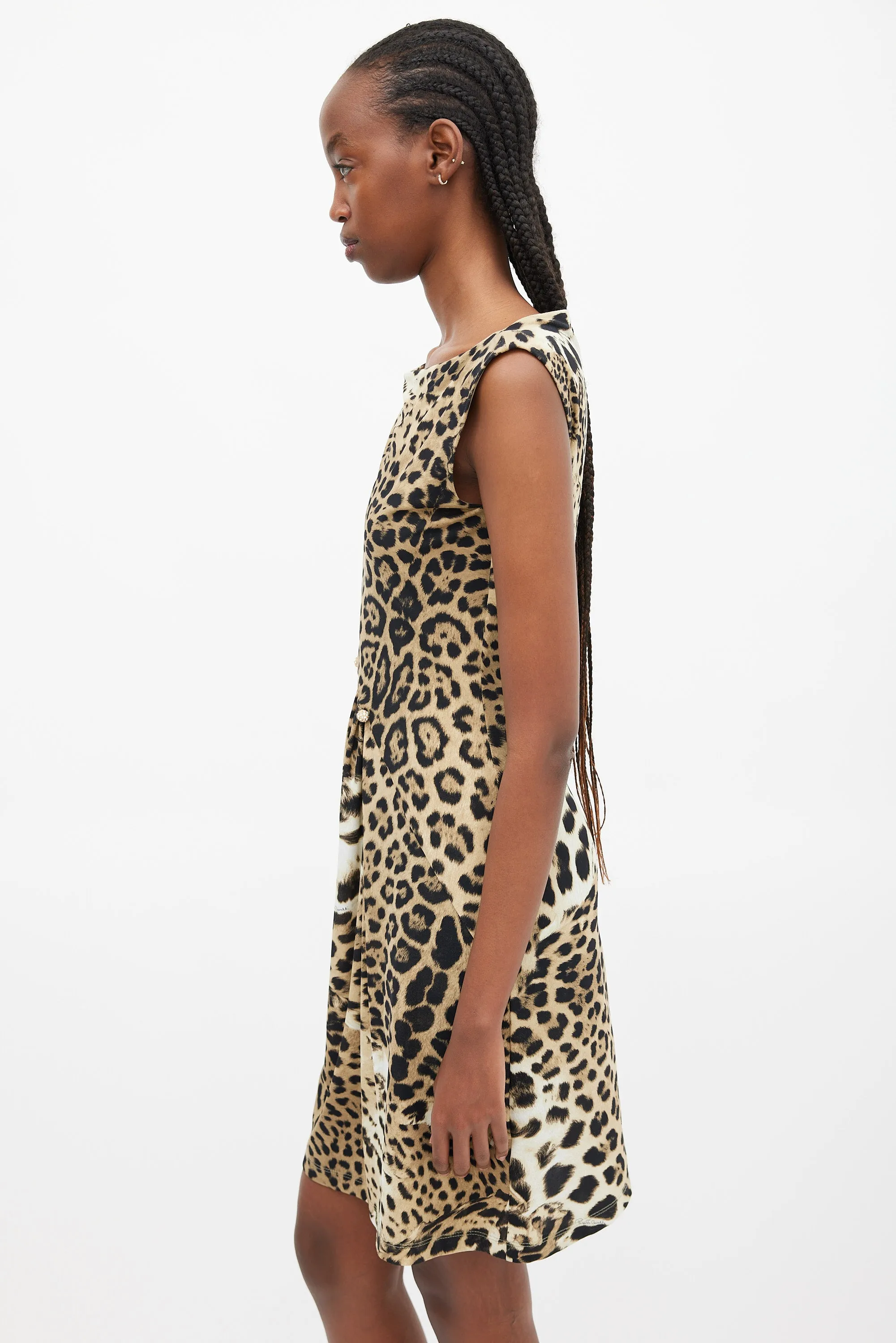 Beige & Black Printed Pinned Dress