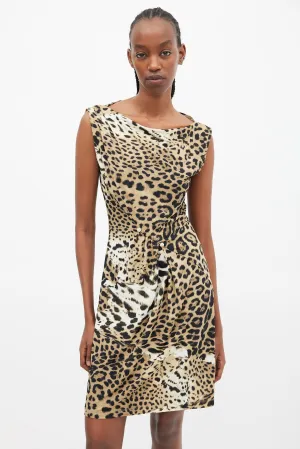 Beige & Black Printed Pinned Dress