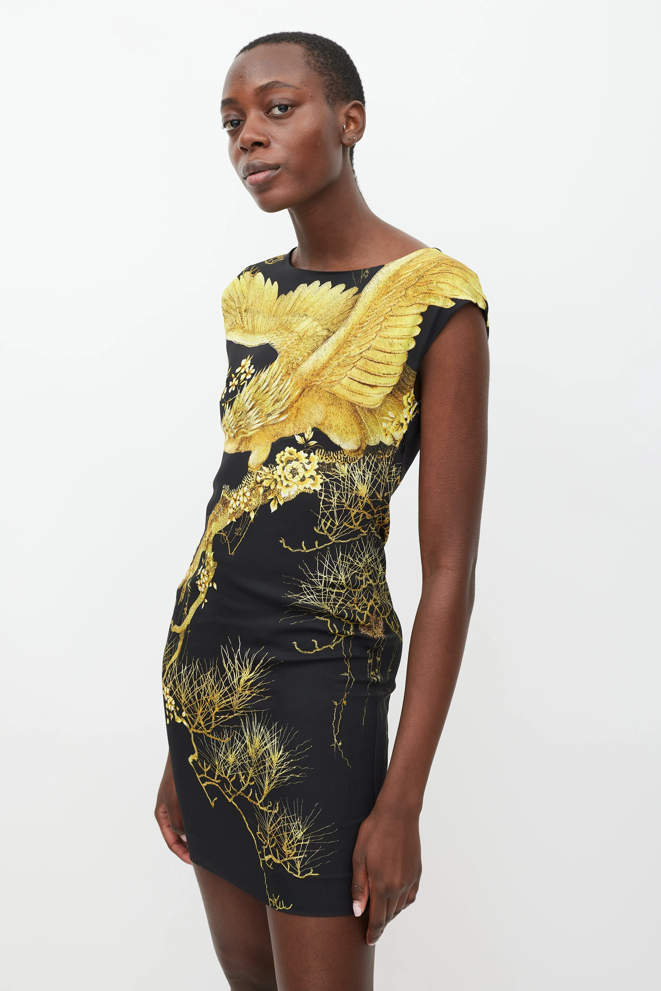 Black & Yellow Printed Sheath Dress
