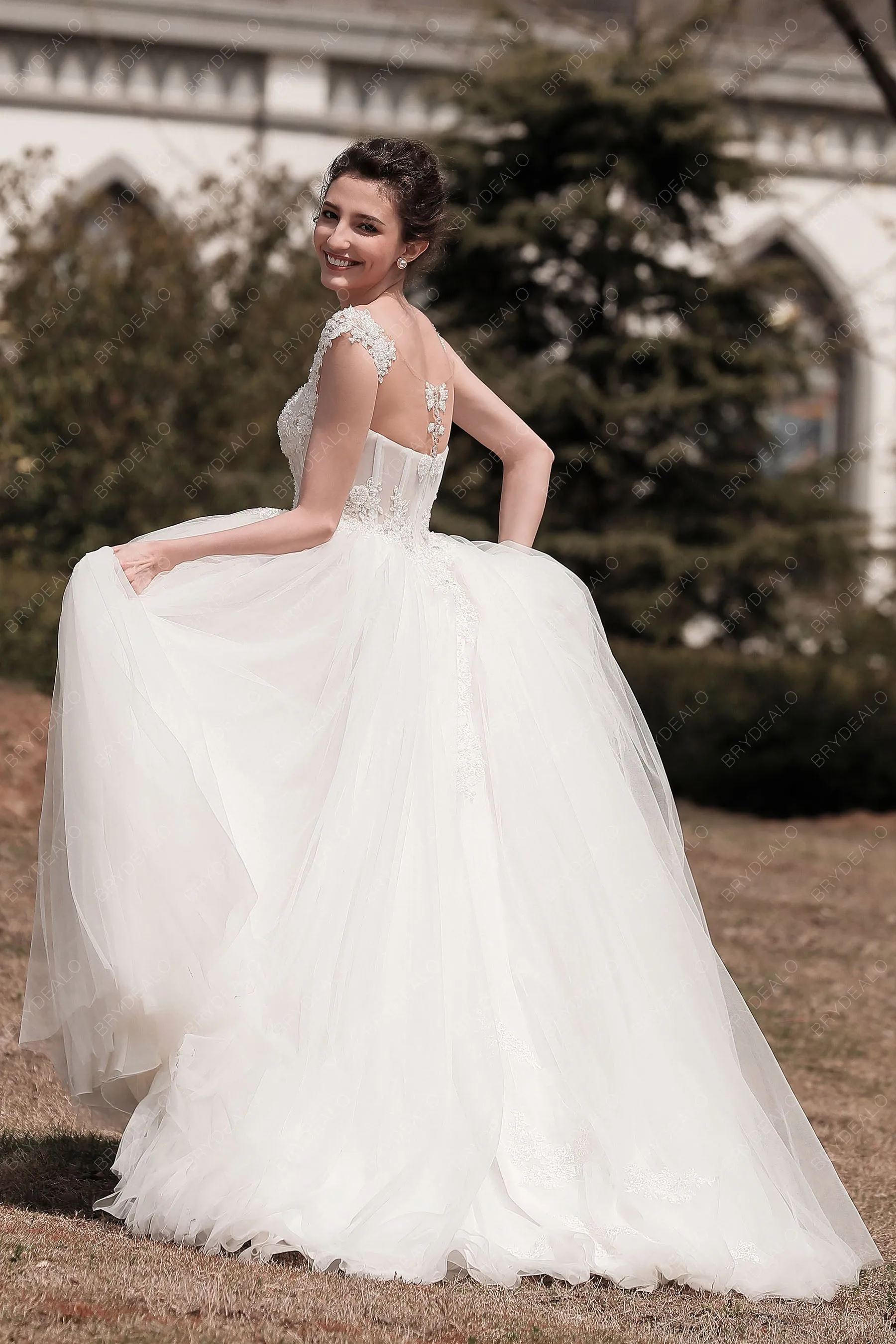 Cap Sleeve Corset Beaded Lace Wedding Ballgown