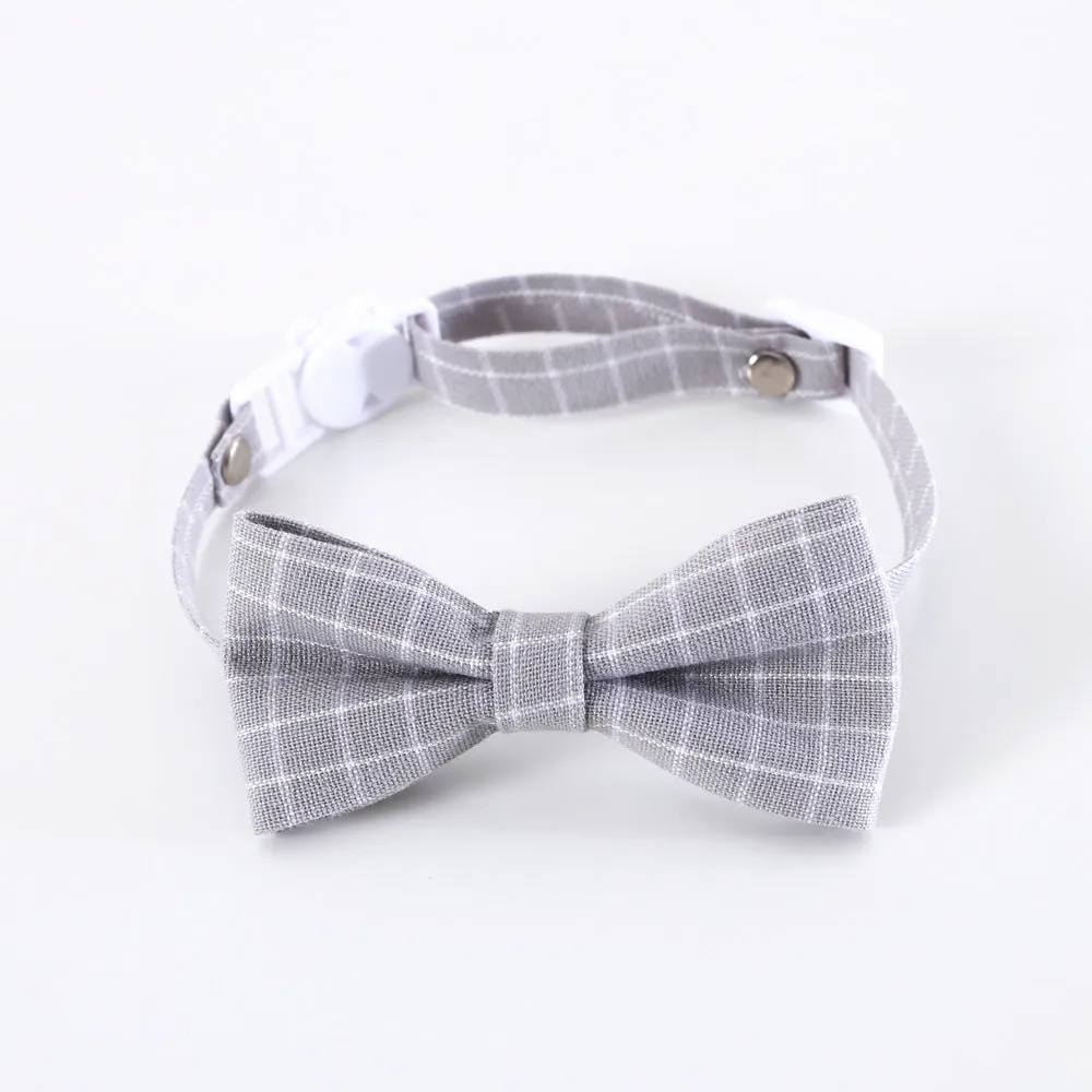 Cat Formal Bow Tie - Light Grey Plaid