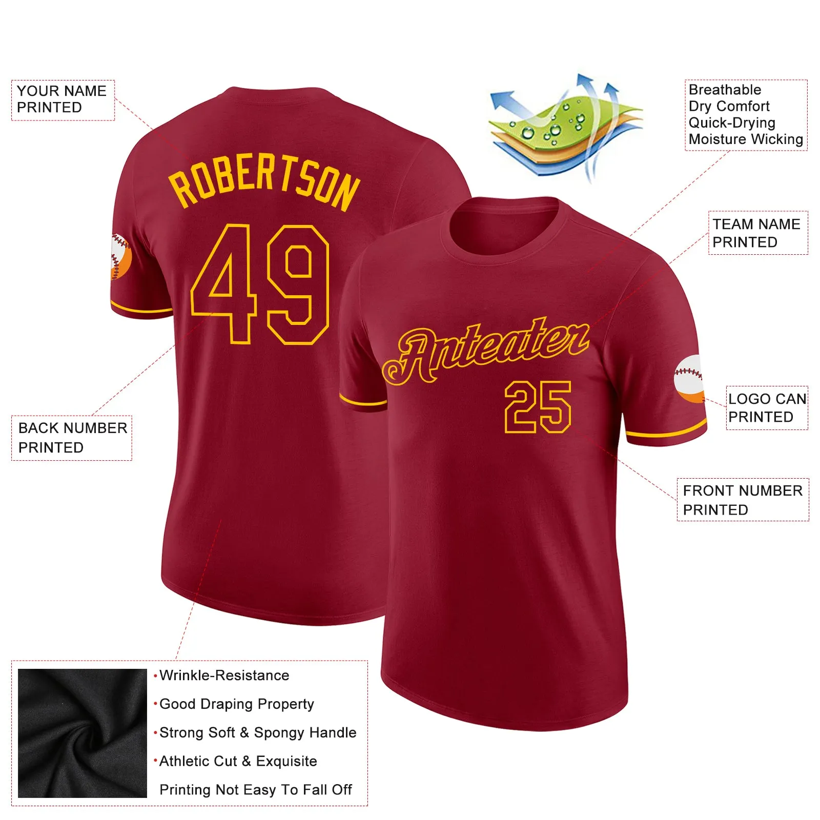 Custom Crimson Crimson-Gold Performance T-Shirt