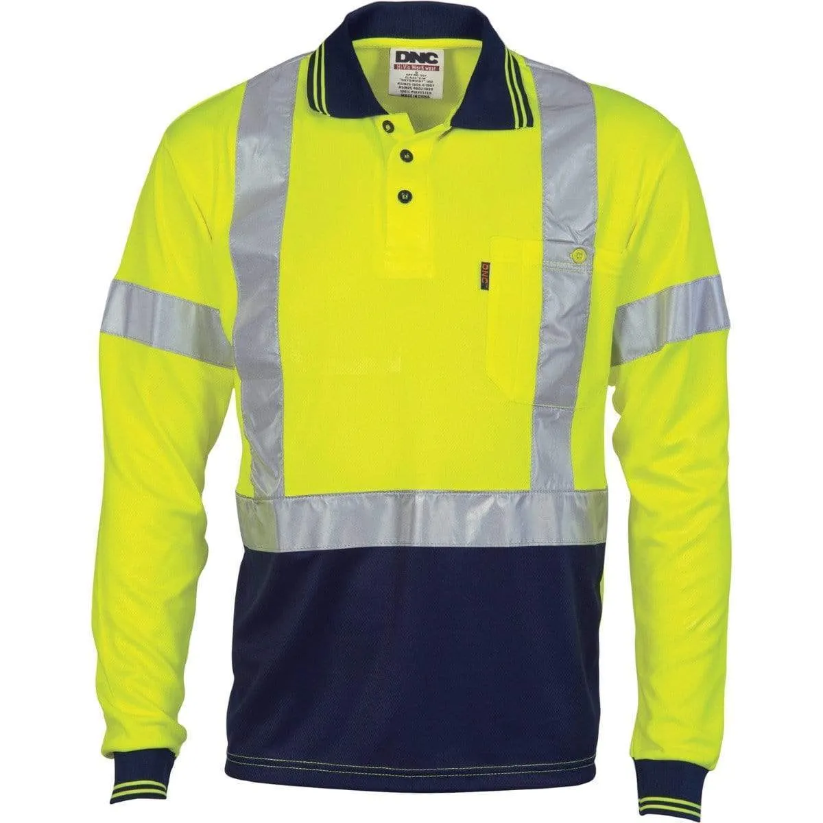 Dnc Workwear Hi-vis D/n Cool-breathe Long Sleeve Polo Shirt With Cross-back R/tape - 3914