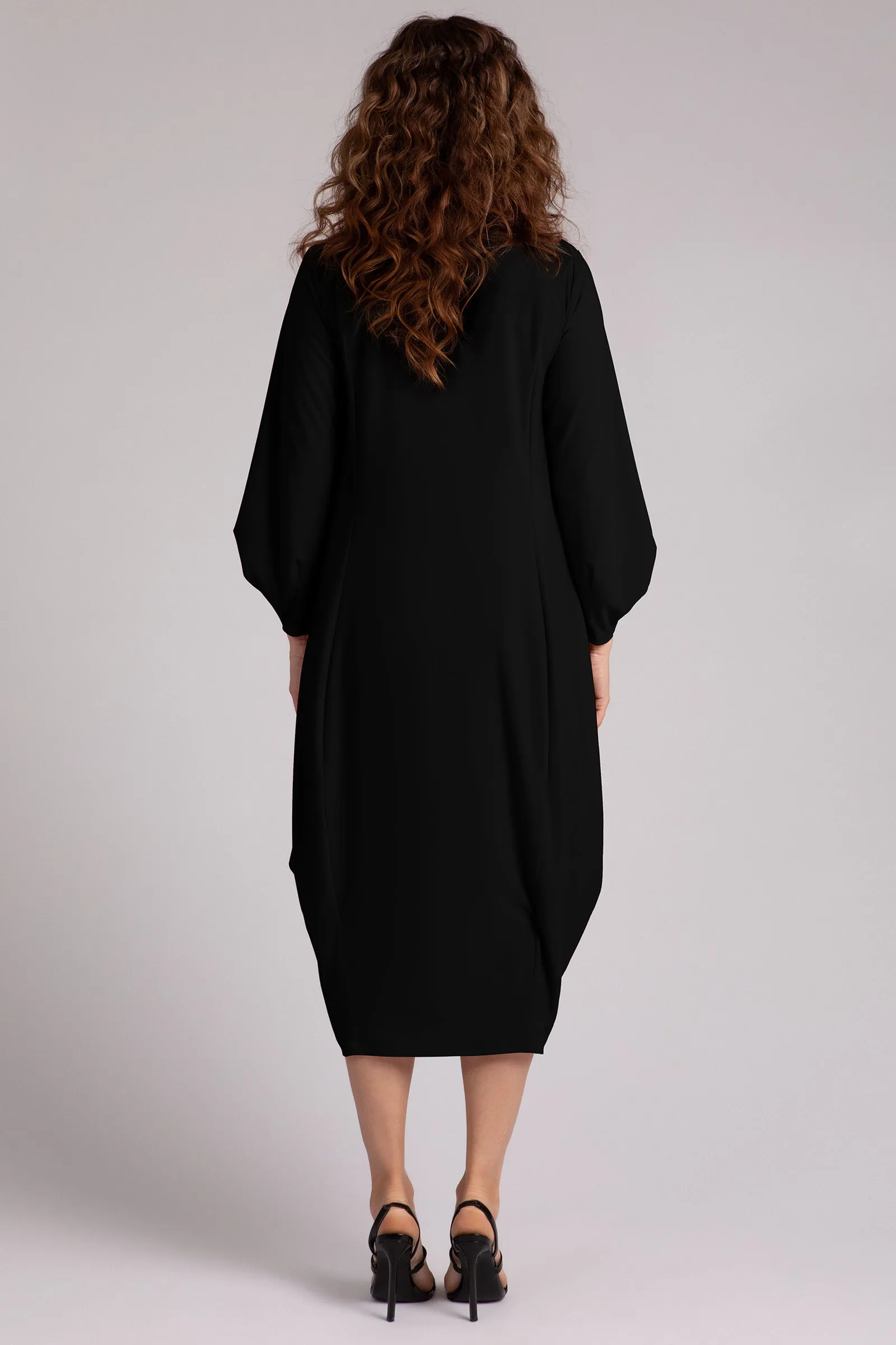 Easy Crew Neck Lantern Dress | Black