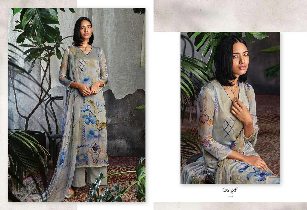 Ganga Solandis Pure Makhmali Satin Digital Printed Designer Suits