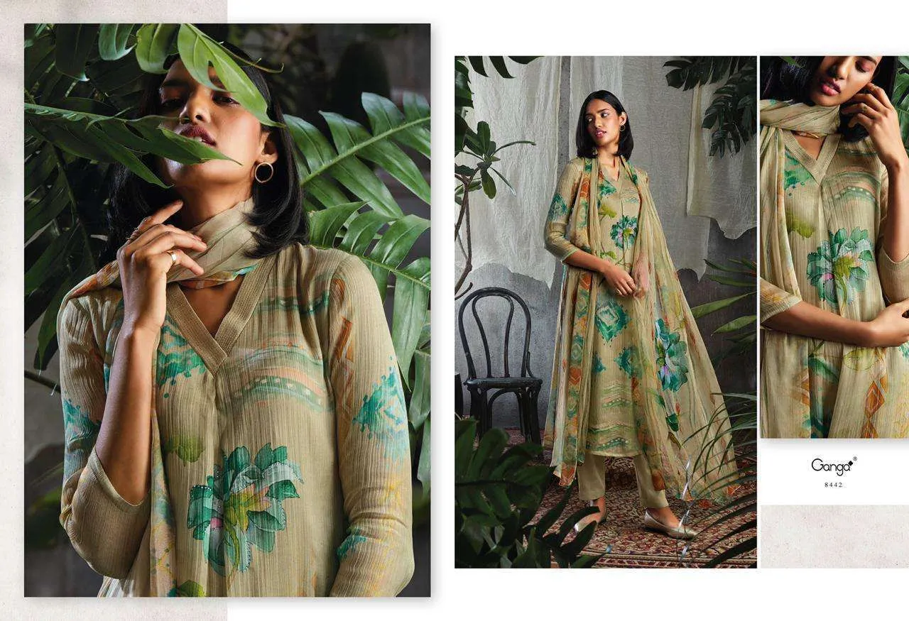 Ganga Solandis Pure Makhmali Satin Digital Printed Designer Suits