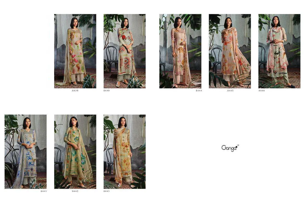 Ganga Solandis Pure Makhmali Satin Digital Printed Designer Suits
