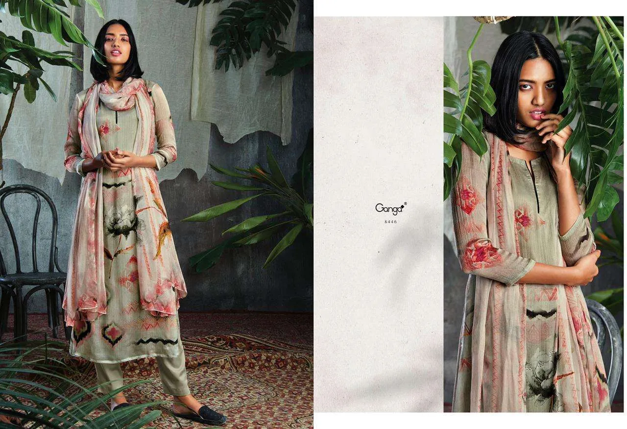 Ganga Solandis Pure Makhmali Satin Digital Printed Designer Suits