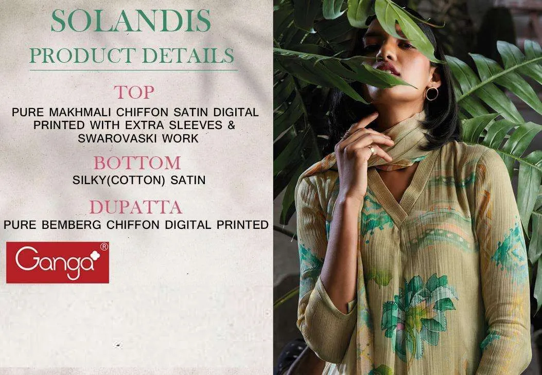 Ganga Solandis Pure Makhmali Satin Digital Printed Designer Suits