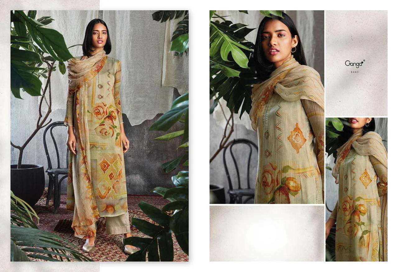 Ganga Solandis Pure Makhmali Satin Digital Printed Designer Suits