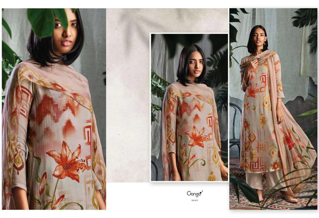 Ganga Solandis Pure Makhmali Satin Digital Printed Designer Suits