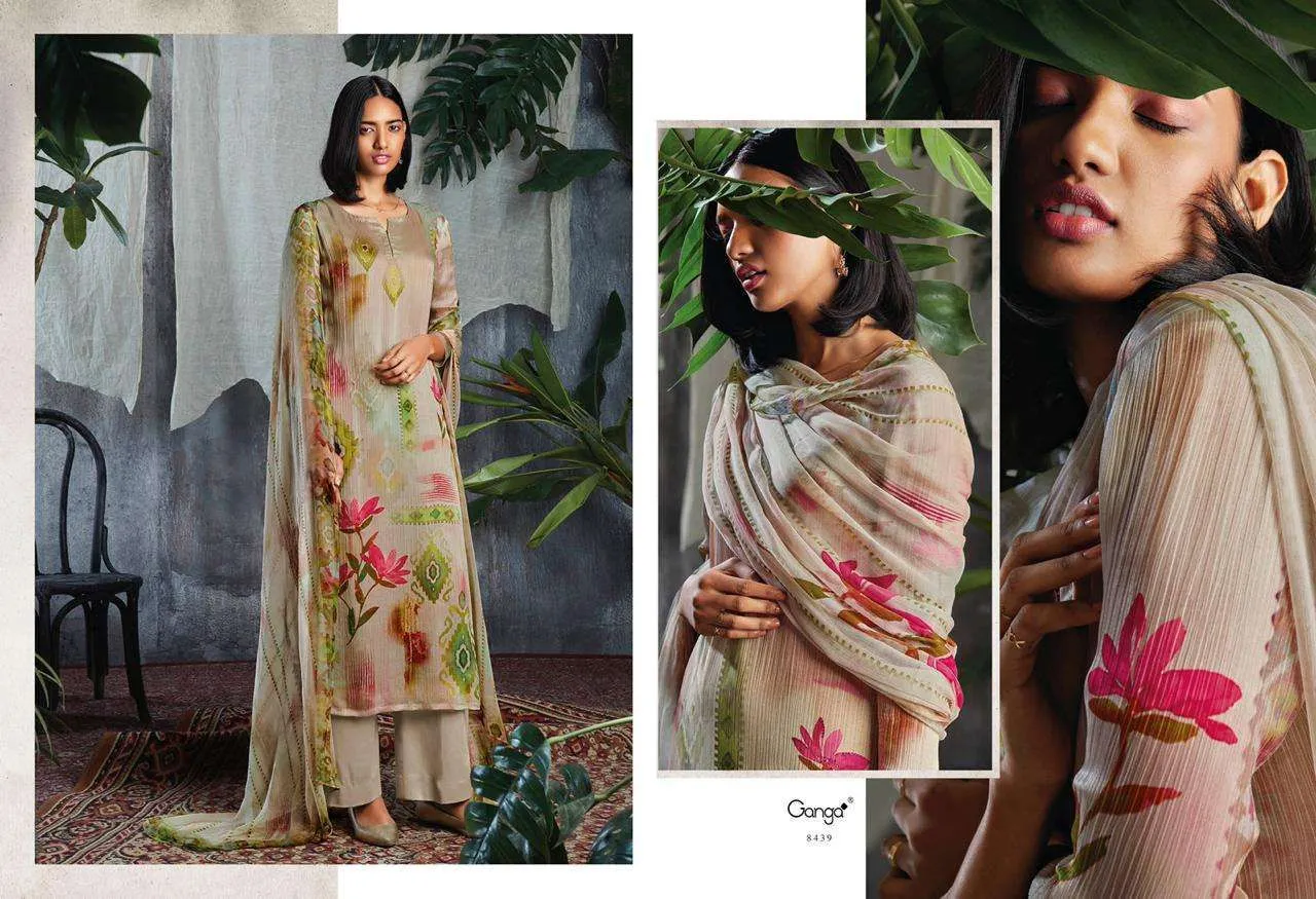 Ganga Solandis Pure Makhmali Satin Digital Printed Designer Suits