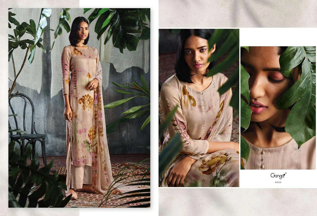Ganga Solandis Pure Makhmali Satin Digital Printed Designer Suits