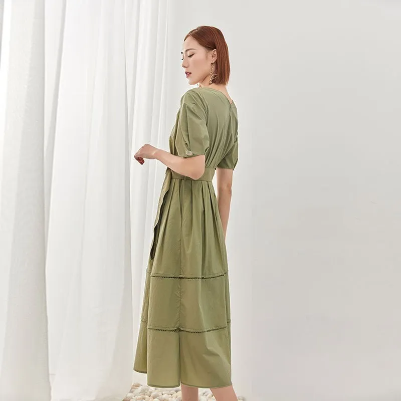 Green V Neck Maxi Dress With Belt