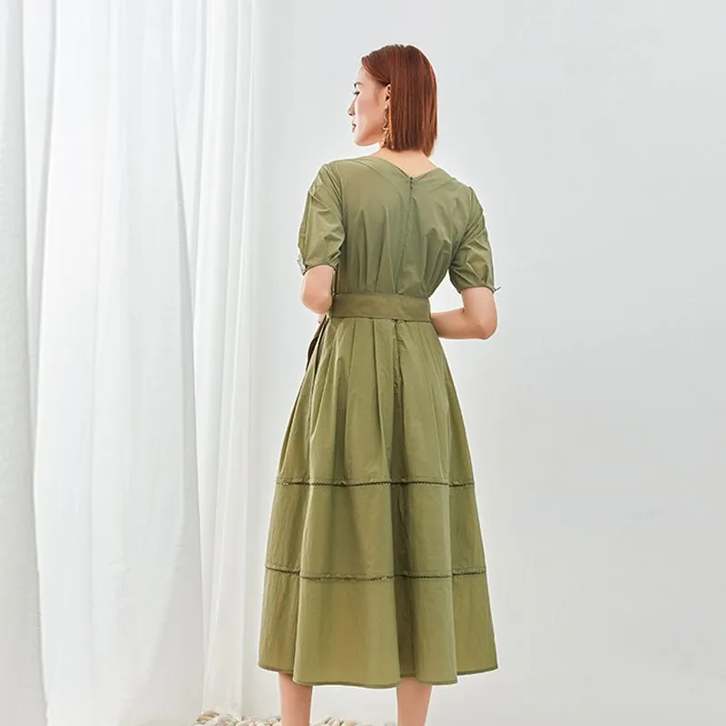 Green V Neck Maxi Dress With Belt