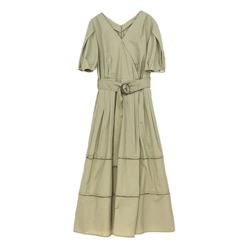Green V Neck Maxi Dress With Belt