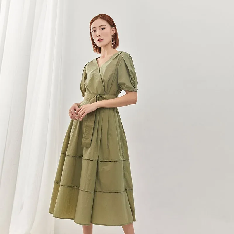 Green V Neck Maxi Dress With Belt