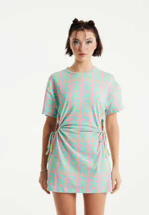House Of Holland Logo Printed Mini Jersey Dress with Cut Out Details and Short Sleeves