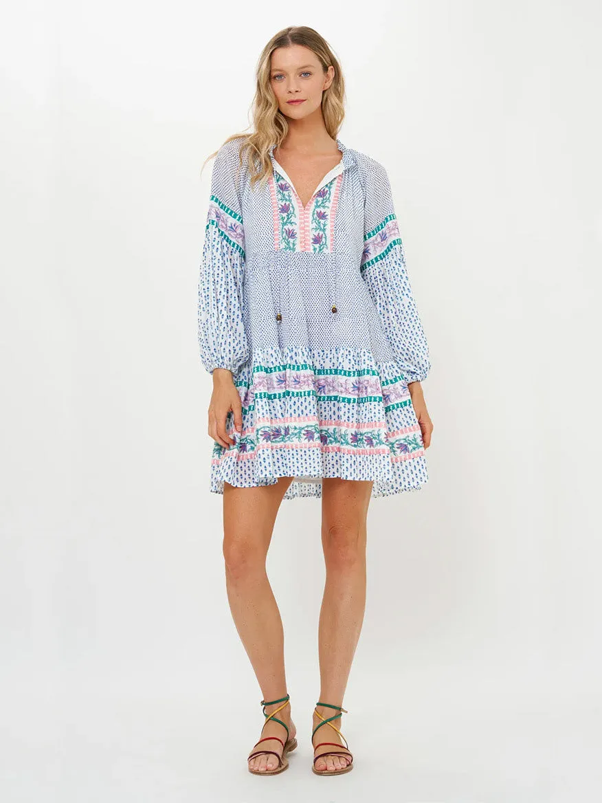 Oliphant Ballon Sleeve Short Dress in Jungi Blue