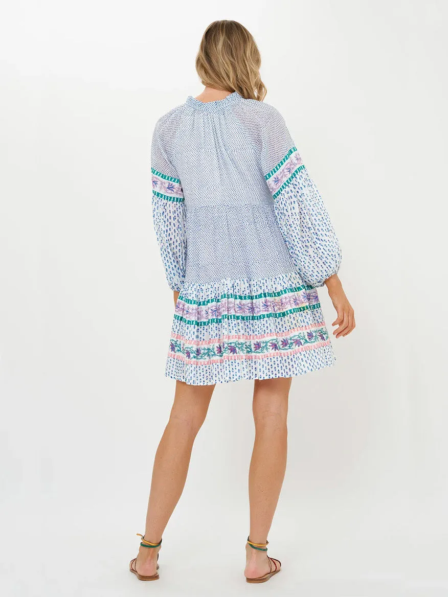 Oliphant Ballon Sleeve Short Dress in Jungi Blue