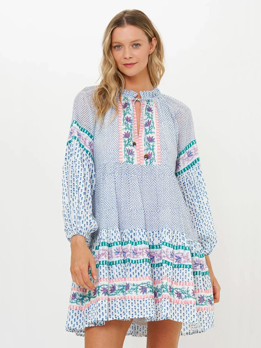 Oliphant Ballon Sleeve Short Dress in Jungi Blue