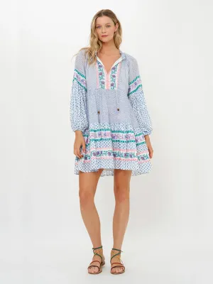 Oliphant Ballon Sleeve Short Dress in Jungi Blue