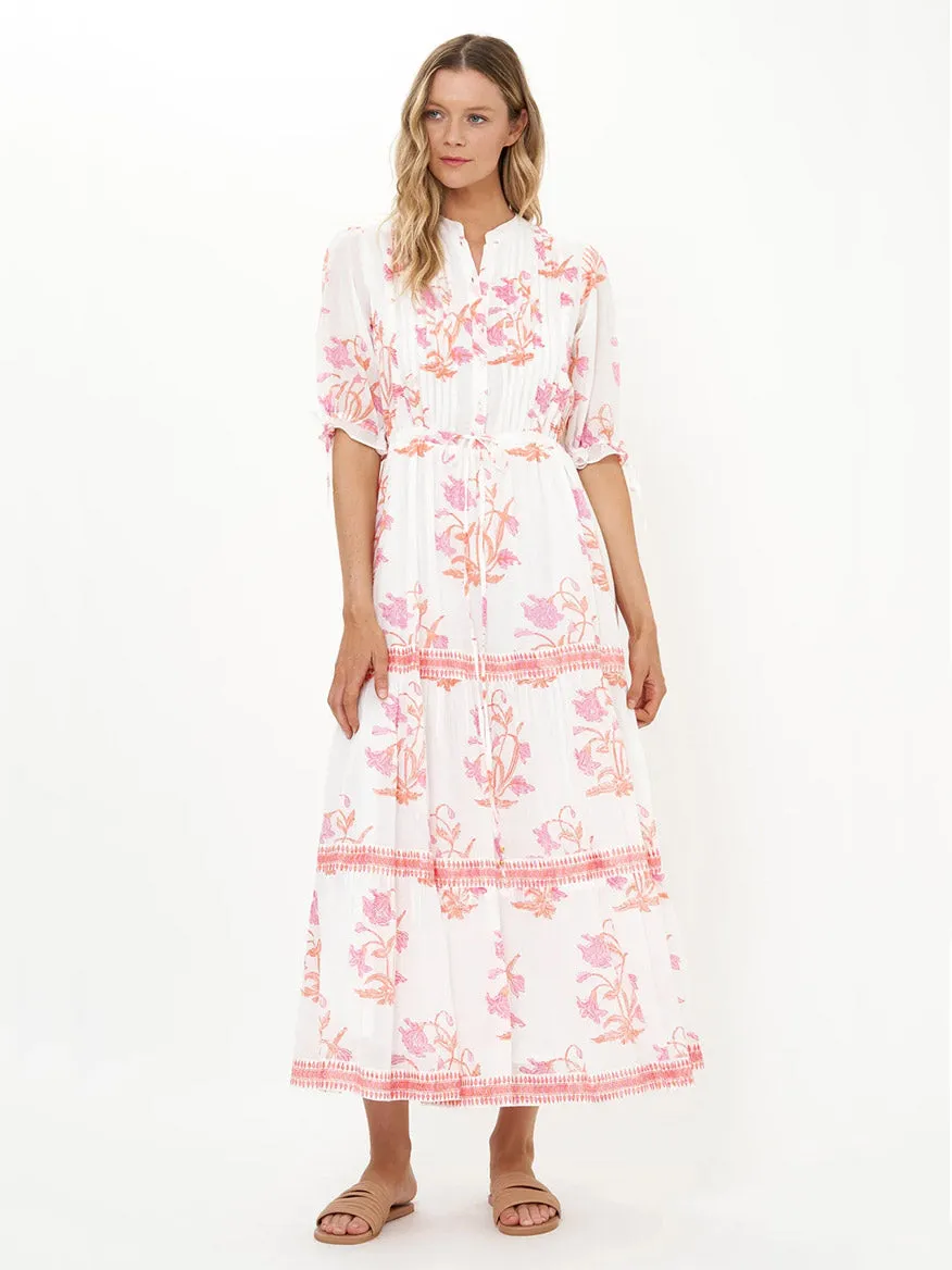 Oliphant Cinched Pintuck Maxi Dress in Ostuni Coral