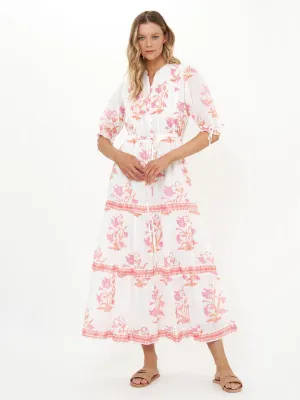 Oliphant Cinched Pintuck Maxi Dress in Ostuni Coral