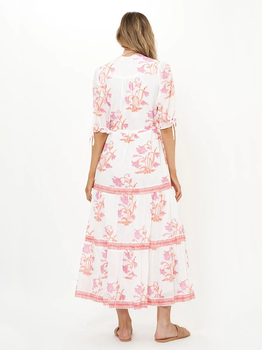 Oliphant Cinched Pintuck Maxi Dress in Ostuni Coral