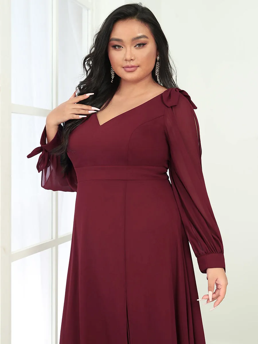 Plus Size Long Lantern Sleeves A Line V Neck Wholesale Bridesmaid Dresses