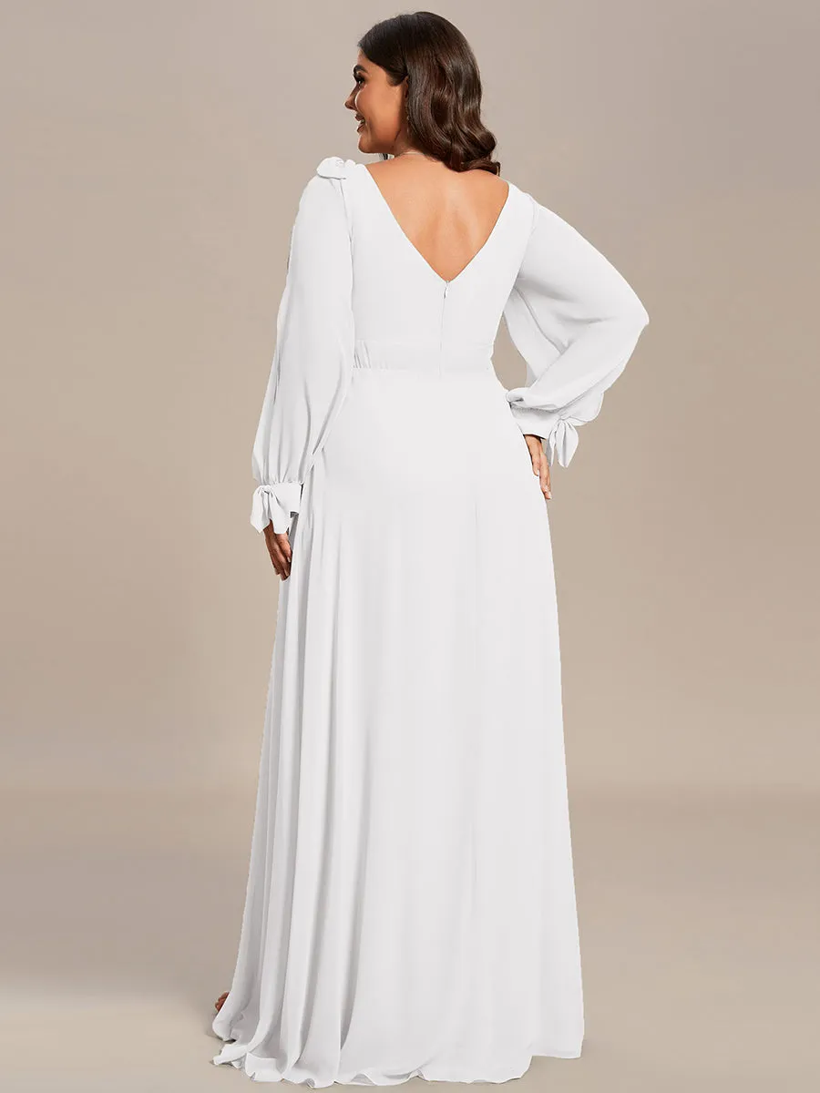 Plus Size Long Lantern Sleeves A Line V Neck Wholesale Bridesmaid Dresses
