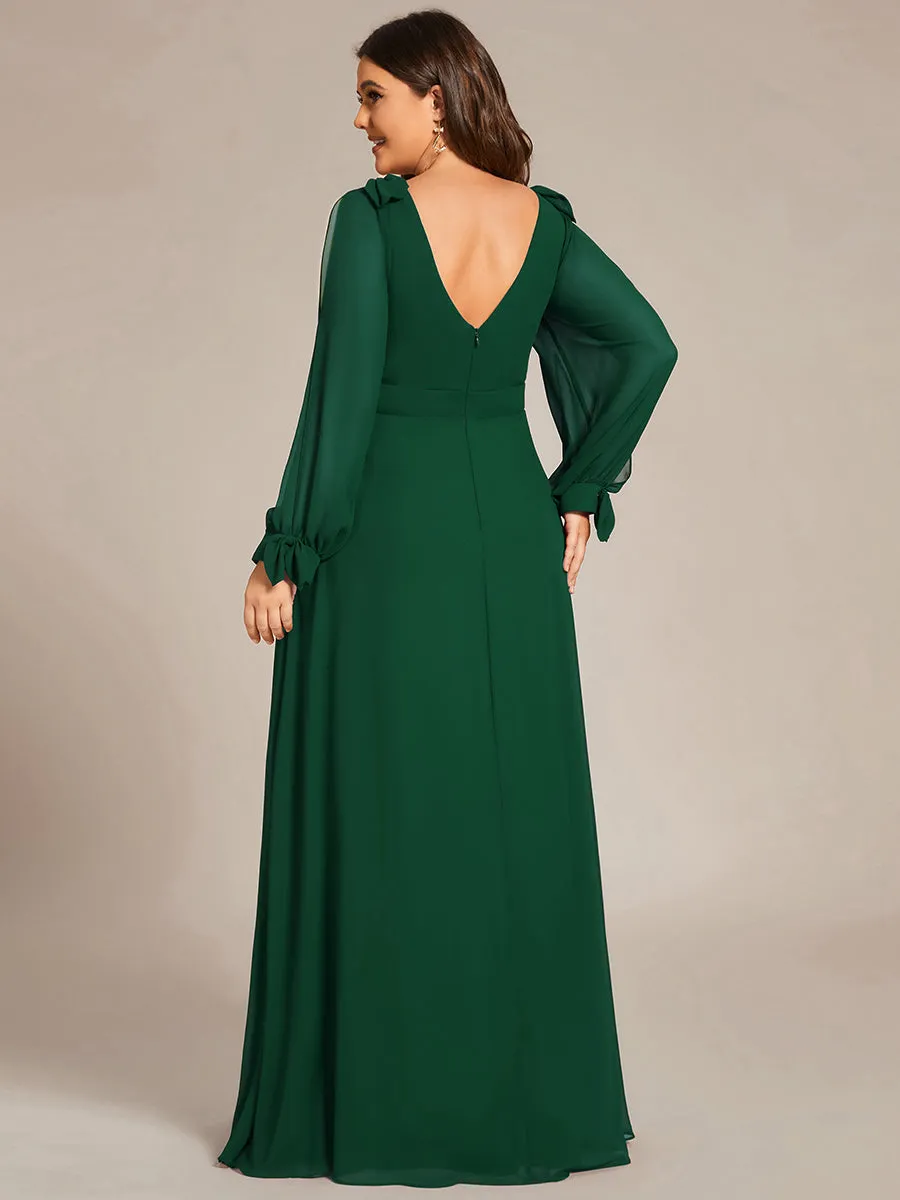 Plus Size Long Lantern Sleeves A Line V Neck Wholesale Bridesmaid Dresses