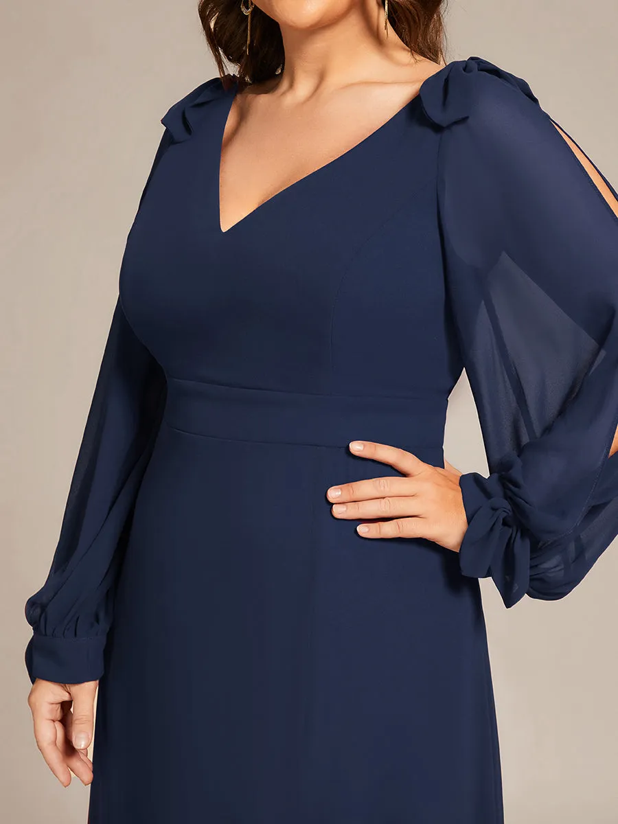 Plus Size Long Lantern Sleeves A Line V Neck Wholesale Bridesmaid Dresses