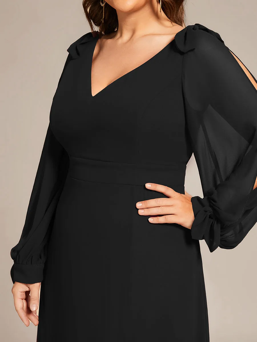 Plus Size Long Lantern Sleeves A Line V Neck Wholesale Bridesmaid Dresses