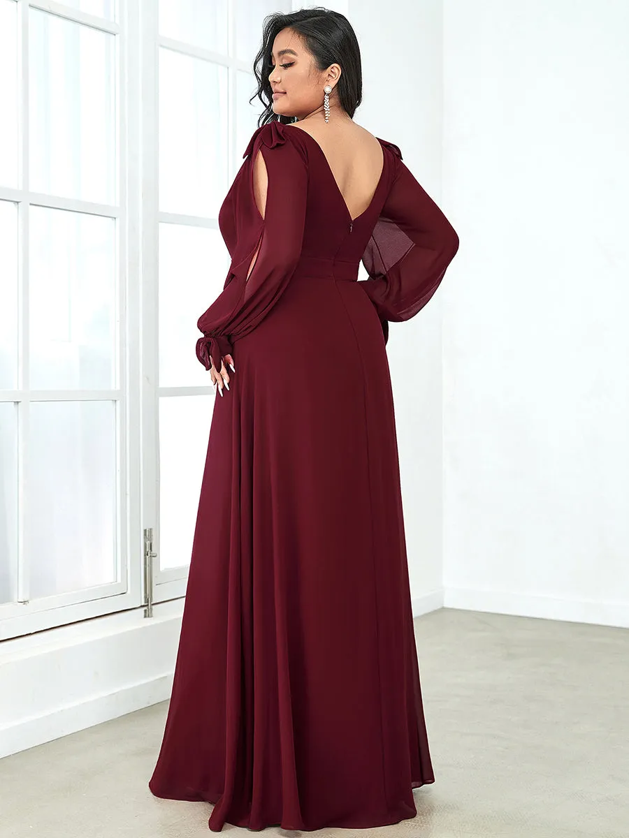 Plus Size Long Lantern Sleeves A Line V Neck Wholesale Bridesmaid Dresses