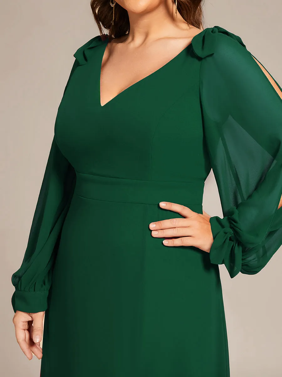 Plus Size Long Lantern Sleeves A Line V Neck Wholesale Bridesmaid Dresses