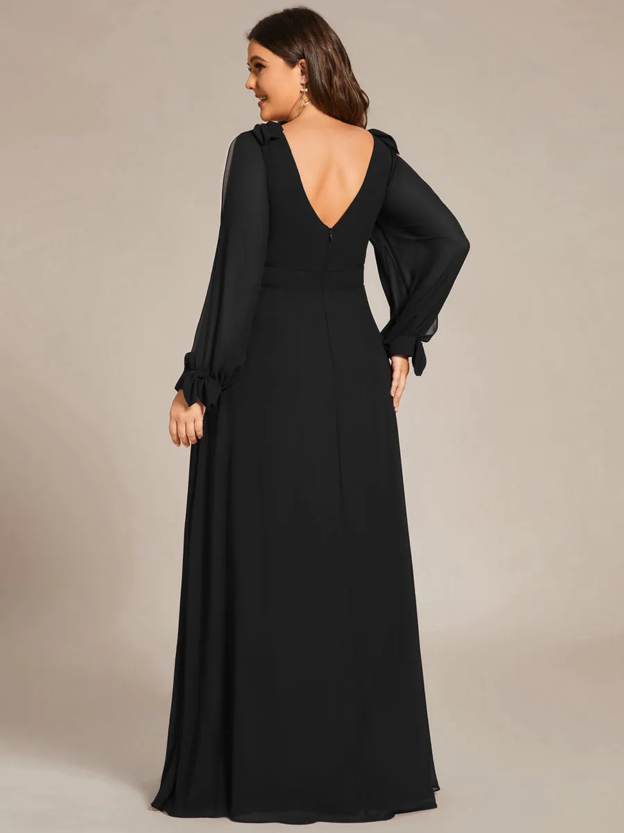 Plus Size Long Lantern Sleeves A Line V Neck Wholesale Bridesmaid Dresses