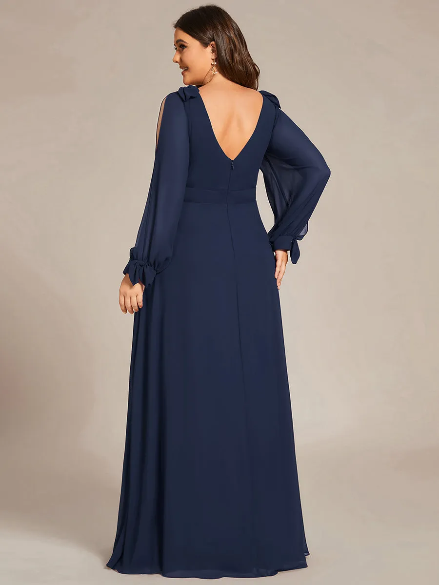 Plus Size Long Lantern Sleeves A Line V Neck Wholesale Bridesmaid Dresses