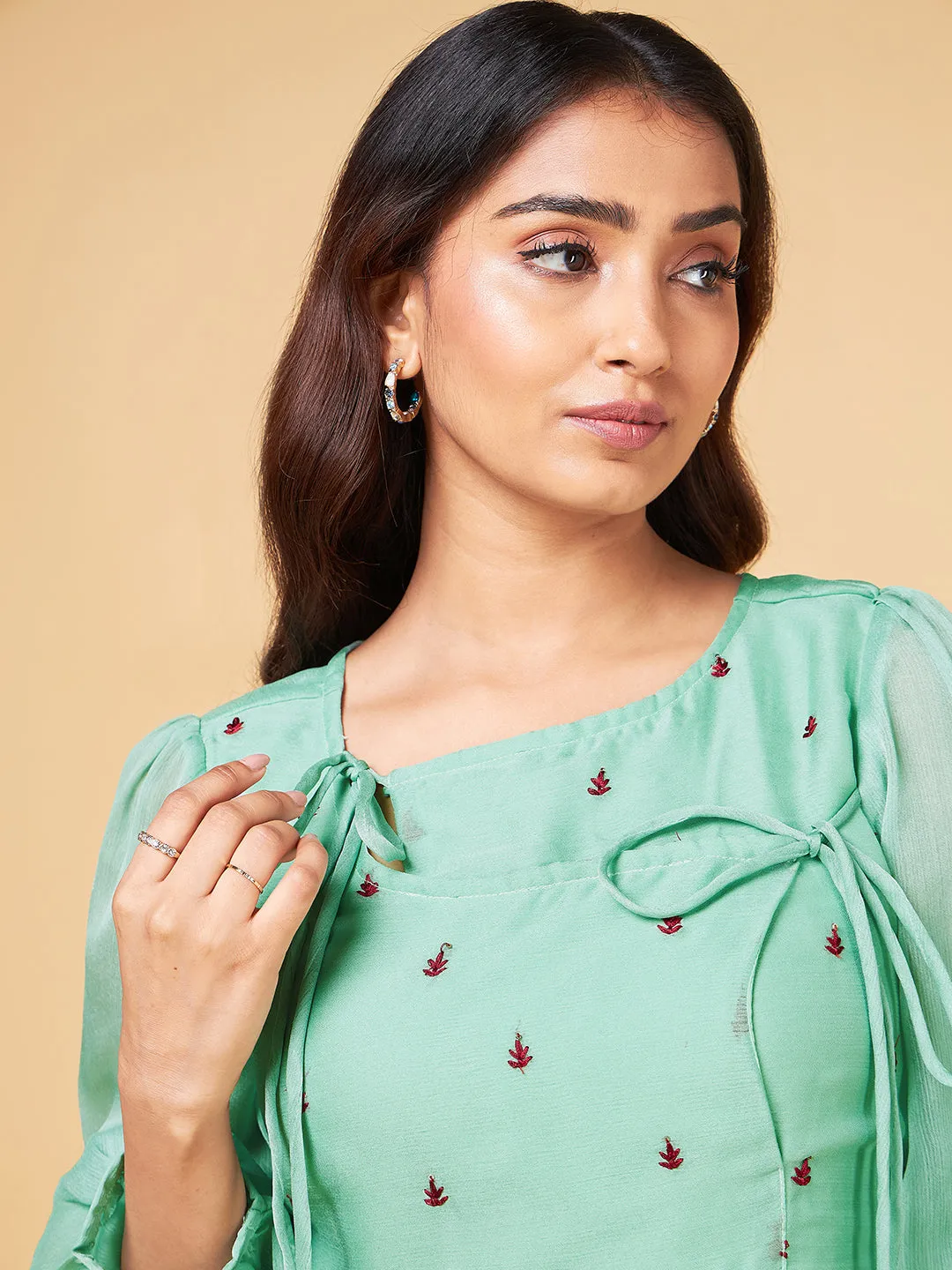 Raati Embroidered Sage Dress