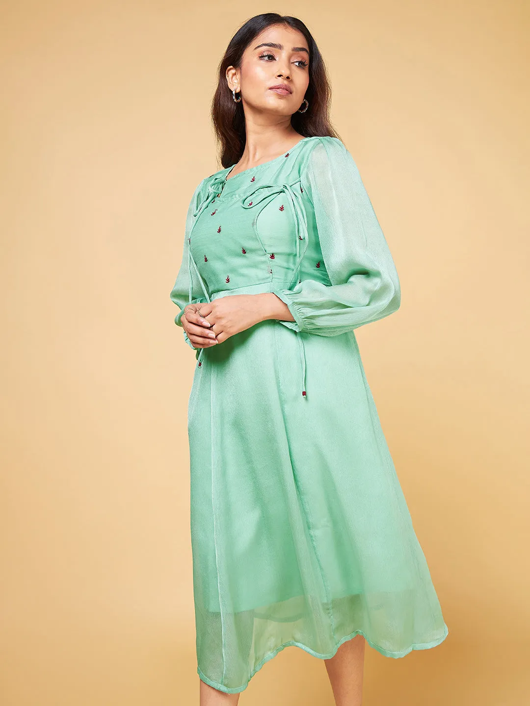 Raati Embroidered Sage Dress
