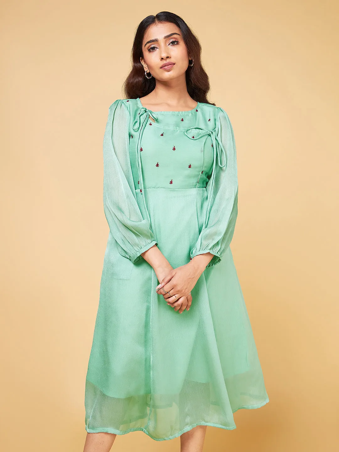 Raati Embroidered Sage Dress