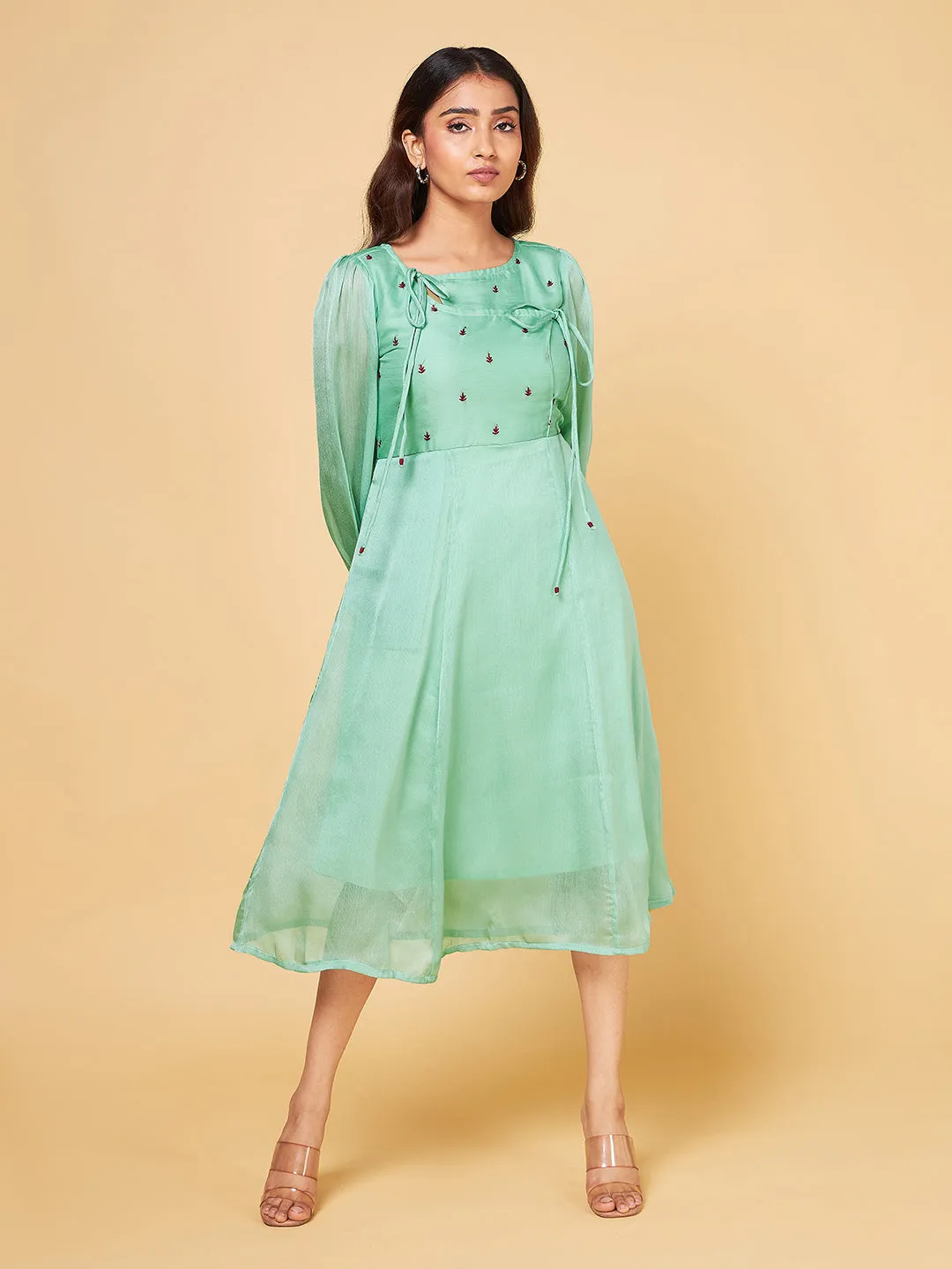 Raati Embroidered Sage Dress
